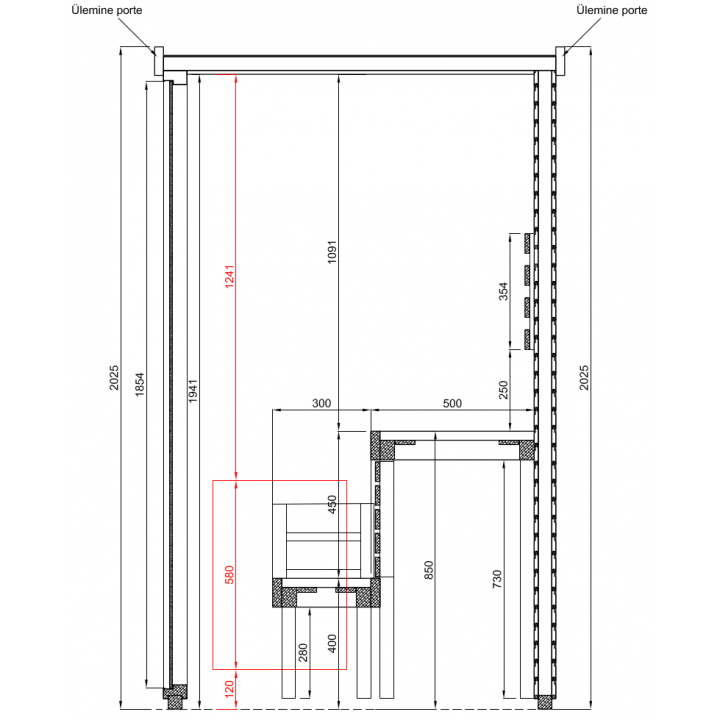 Cabine de sauna vitrée, 150x120cm