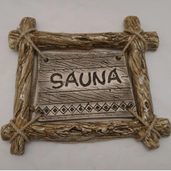 Plaque de porte SAUNA avec cadre à branches  Plaque de porte SAUNA avec cadre à branches