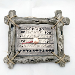 Thermomètre de sauna en céramique - dans un cadre en brindille  Thermomètre de sauna en céramique - dans un cadre en brindille