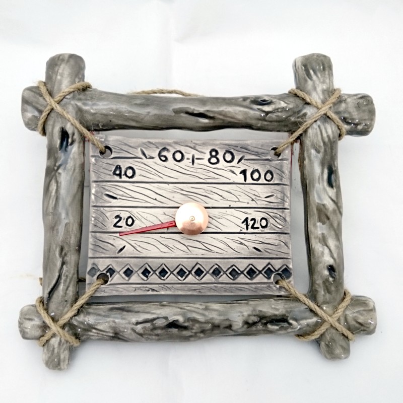 Thermomètre de sauna en céramique - dans un cadre en brindille