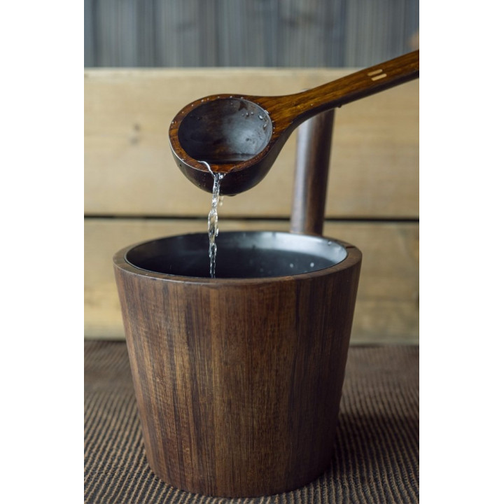 Seau de sauna Rento en bambou foncé avec insert noir, 5 L