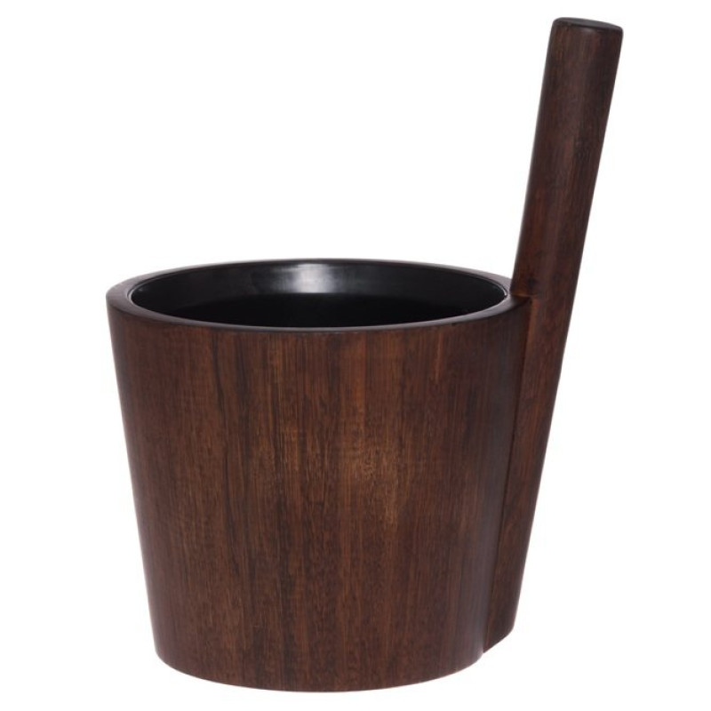 Seau de sauna Rento en bambou foncé avec insert noir, 5 L