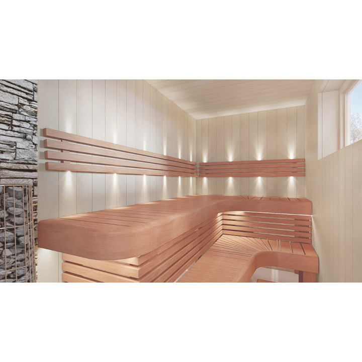 Élément d'extrémité de banc pour banquettes de sauna modulaires, aulne