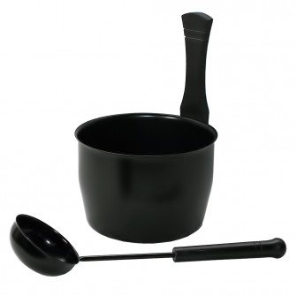 Ensemble seau et louche en acier, noir