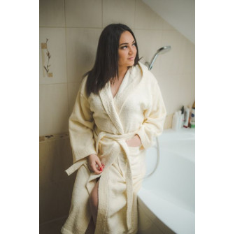 Peignoir en coton à capuche, couleur crème