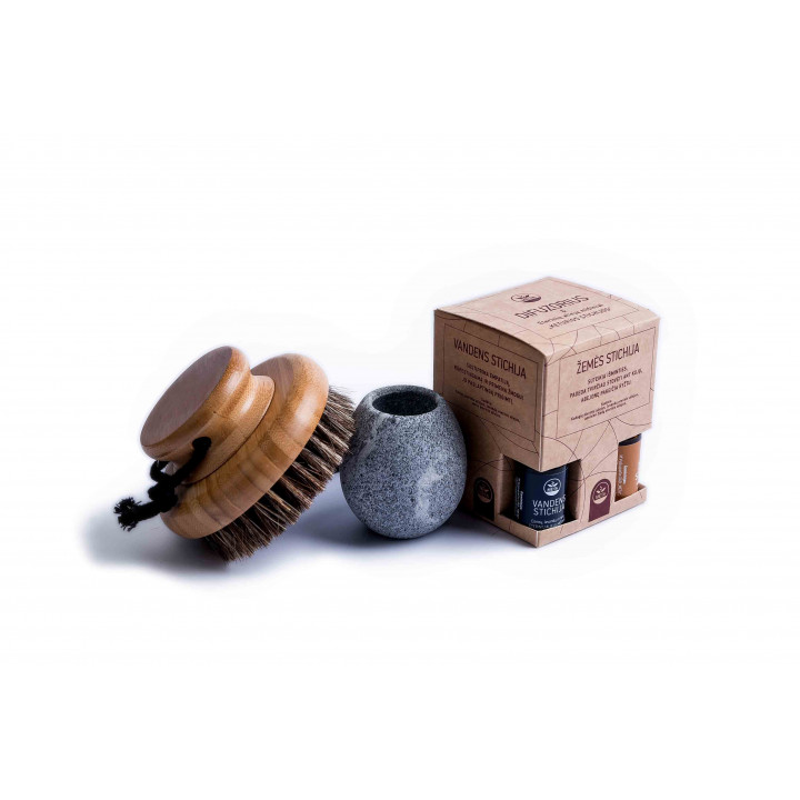 Coffret cadeau « Chaleur parfumée ». Contient une brosse, un pot pour les parfums et les huiles essentielles.