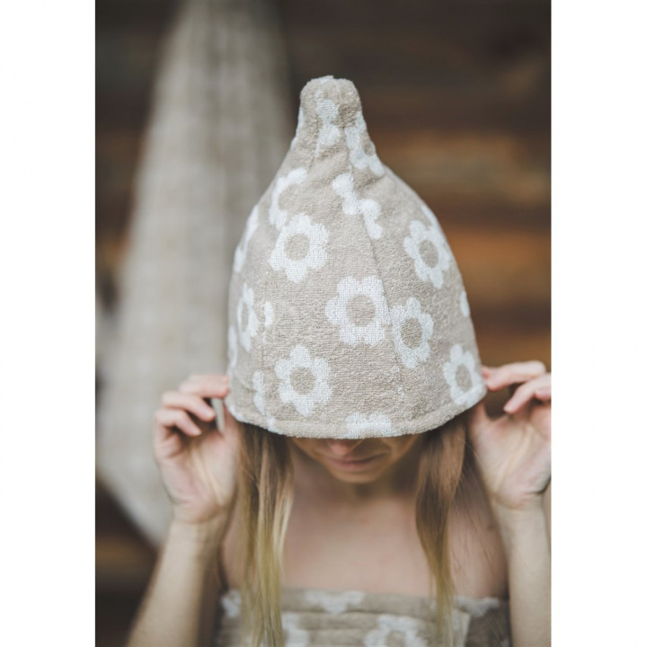 Bonnet de sauna en coton - FLEURS