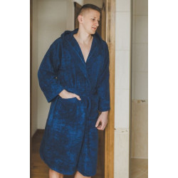 Peignoir à capuche en coton bleu 