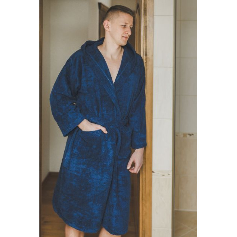 Peignoir en coton à capuche, bleu