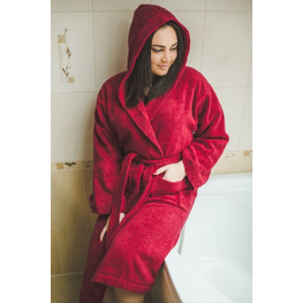 Peignoir en coton à capuche, rouge