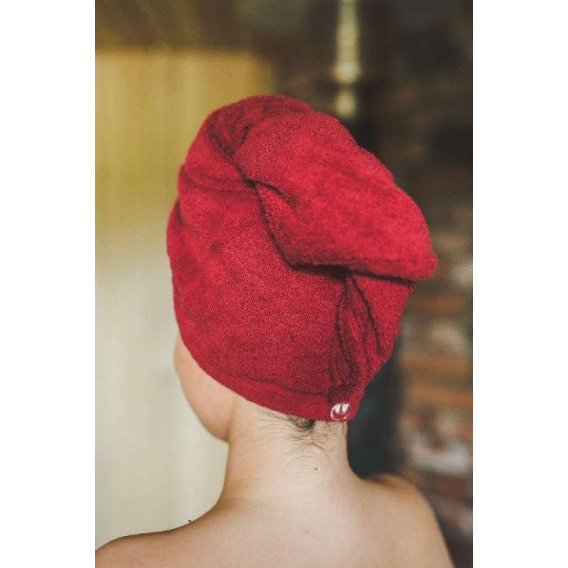 Serviette pour cheveux - coton, rouge