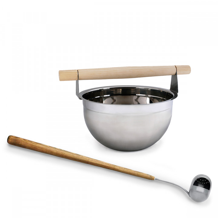 SEAU ET LOUCHE DE SAUNA AVEC EFFET DOUCHE SET PLUS DE VAPEUR, PREMIUM, SAWO 5 L