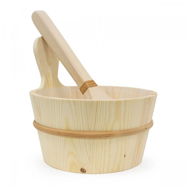 Seau en bois SAWO 4 l et louche 36 cm, pin