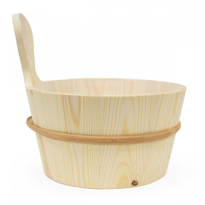 Seau en bois SAWO 4 l et louche 36 cm, pin