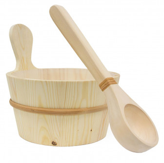 Seau en bois SAWO 4 l et louche 36 cm, pin