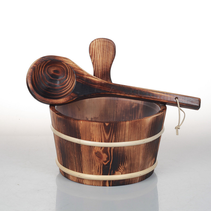 Seau et louche en bois SAUFLEX 4 l, tremble brûlé
