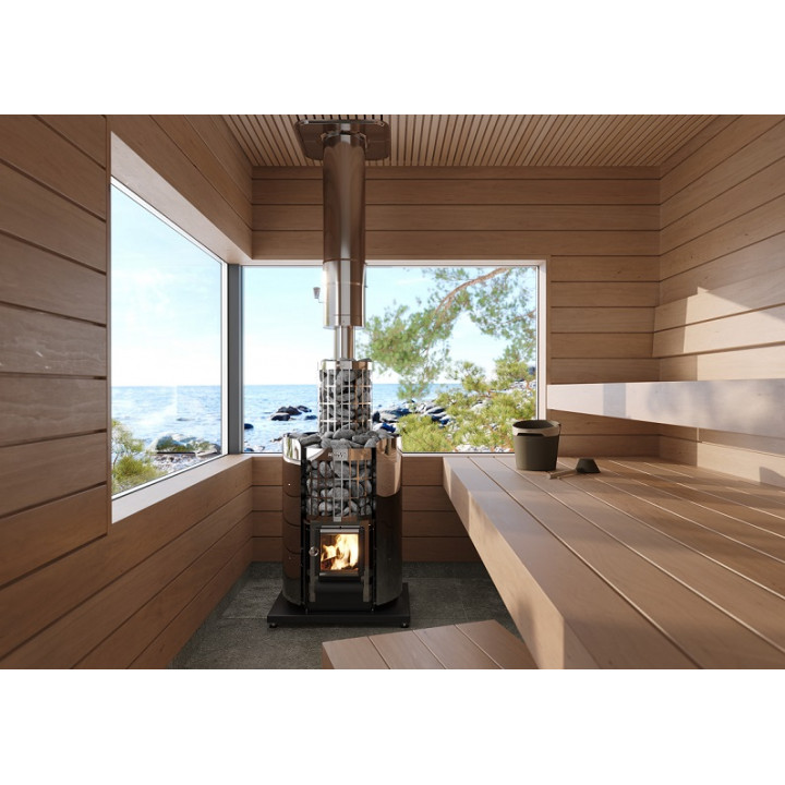 Support de pierre autour de la cheminée du sauna - HARVIA Cilindro