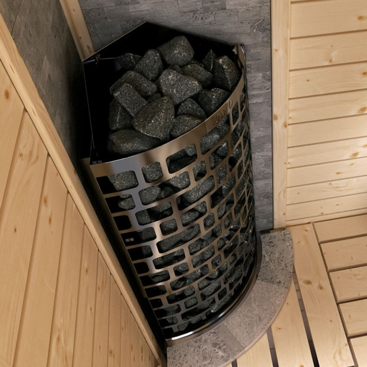 Poêle de sauna électrique – SAWOTEC Ari Corner 7,5 kW, sans unité de contrôle
