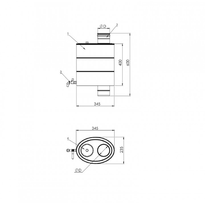 Réservoir ovale pour chauffe-eau, d.115mm