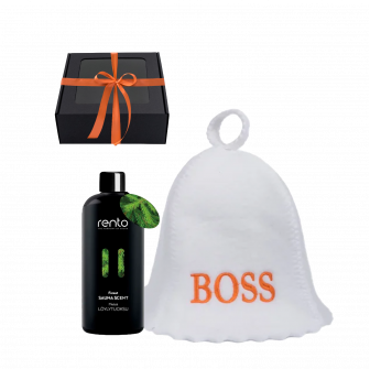 Coffret cadeau BOSS dans un coffret cadeau. Bouchon et essence de parfum.