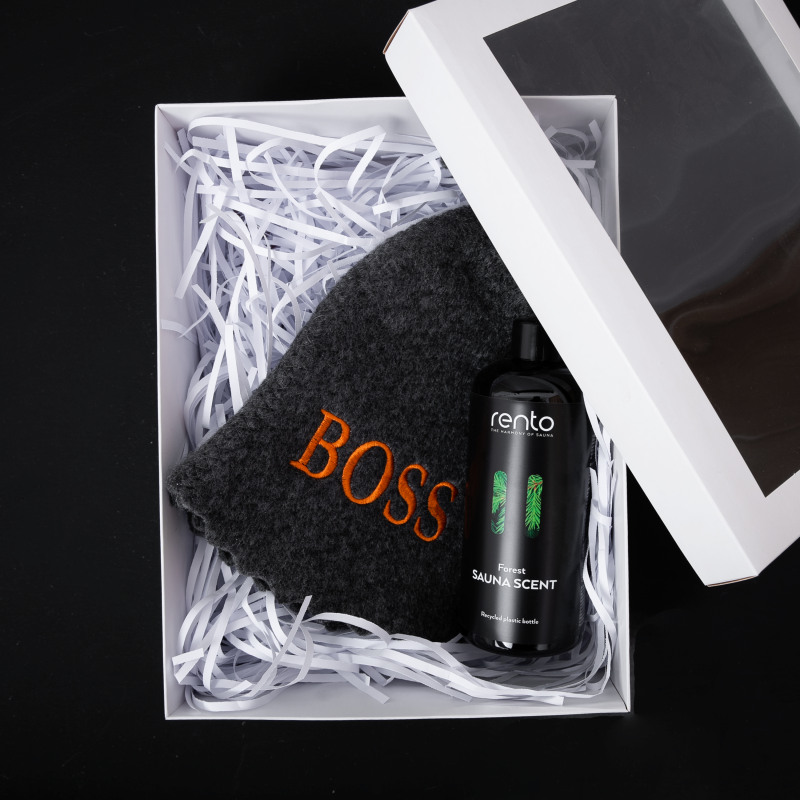 Coffret cadeau BOSS dans un coffret cadeau. Bouchon et essence de parfum.