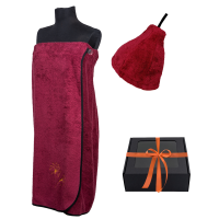 Coffret cadeau pour ELLE. Bonnet et tablier de sauna femme - BORDEAUX