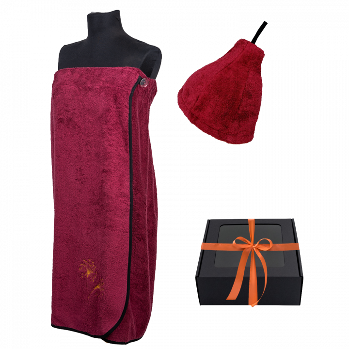 Coffret cadeau pour ELLE. Bonnet et tablier de sauna femme - BORDEAUX