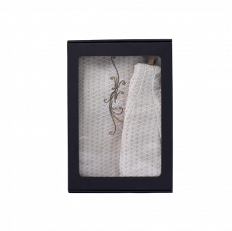 Coffret cadeau pour ELLE. Bonnet et tablier de sauna femme - LIN, brodé