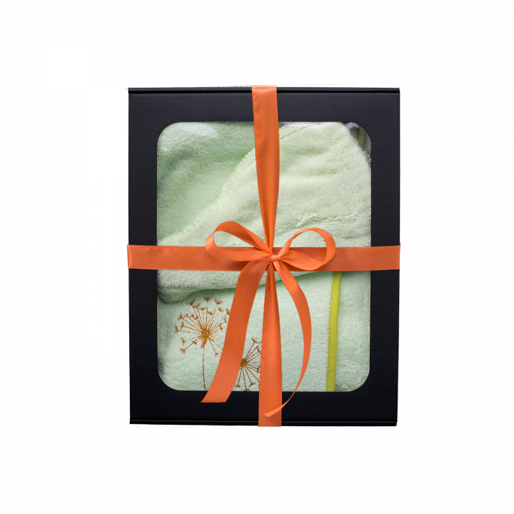 Coffret cadeau pour ELLE. Bonnet et tablier de sauna pour femme, vert clair.