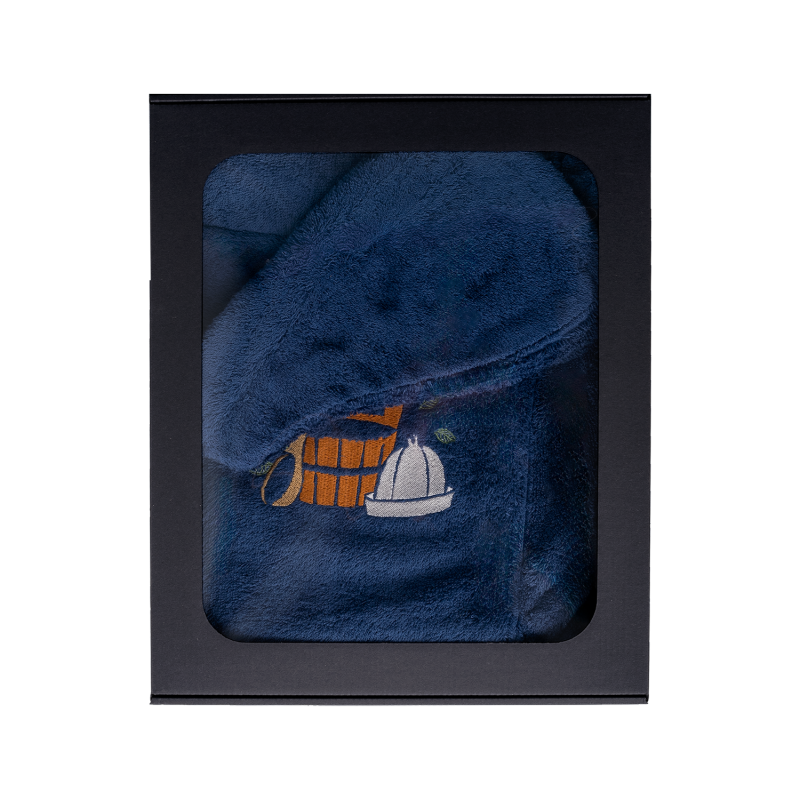 Coffret cadeau pour LUI. Chapeau et tablier de sauna pour homme - BLEU