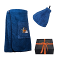 Coffret cadeau pour LUI. Chapeau et tablier de sauna pour homme - BLEU - 0