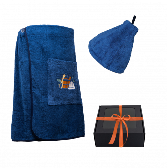 Coffret cadeau pour LUI. Chapeau et tablier de sauna pour homme - BLEU