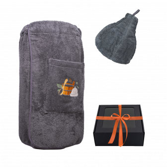 Coffret cadeau pour LUI. Chapeau et tablier de sauna pour homme - GRIS