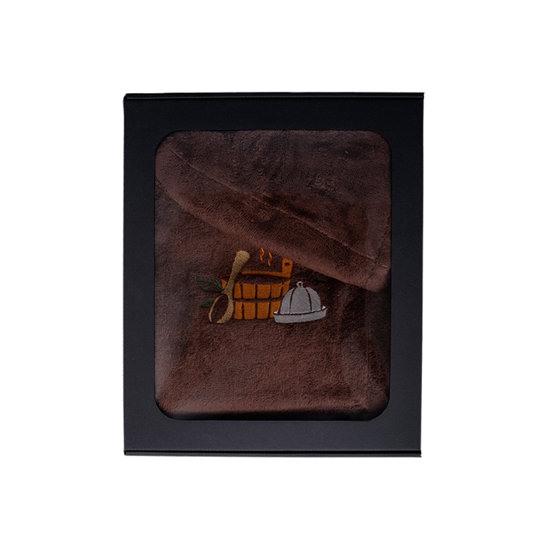 Coffret cadeau pour LUI. Chapeau et tablier de sauna pour homme - MARRON