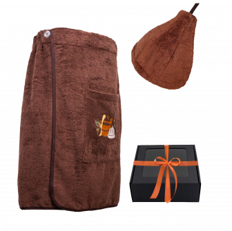 Coffret cadeau pour LUI. Chapeau et tablier de sauna pour homme - MARRON