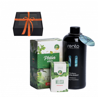 Coffret cadeau Parfums de Sauna. Thé, huile essentielle et essence parfumée.