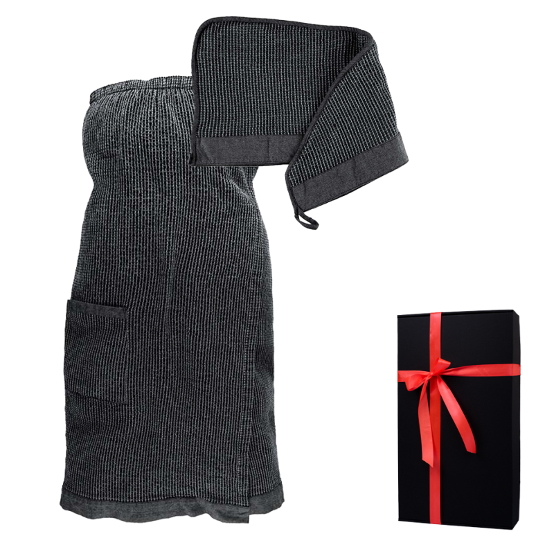 Coffret cadeau RENTO KENNO POUR ELLE. Serviette pour les cheveux et tablier, gris.