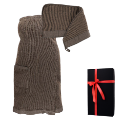 Coffret cadeau RENTO KENNO POUR ELLE. Serviette pour les cheveux et tablier, marron. 
