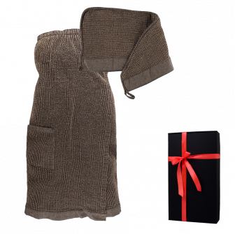 Coffret cadeau RENTO KENNO POUR ELLE. Serviette pour les cheveux et tablier, marron.