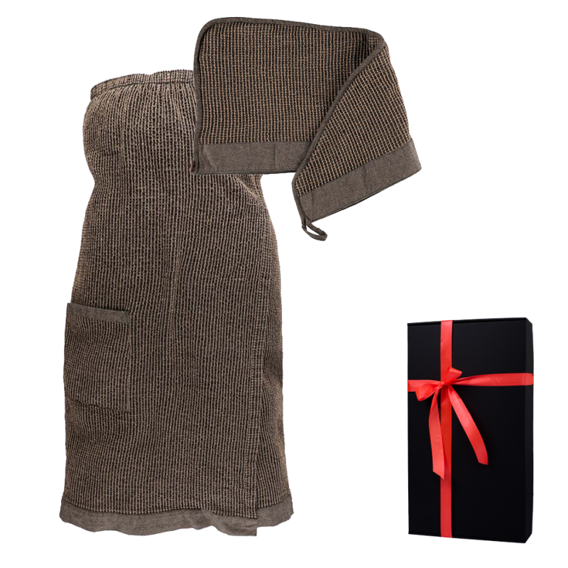 Coffret cadeau RENTO KENNO POUR ELLE. Serviette pour les cheveux et tablier, marron.