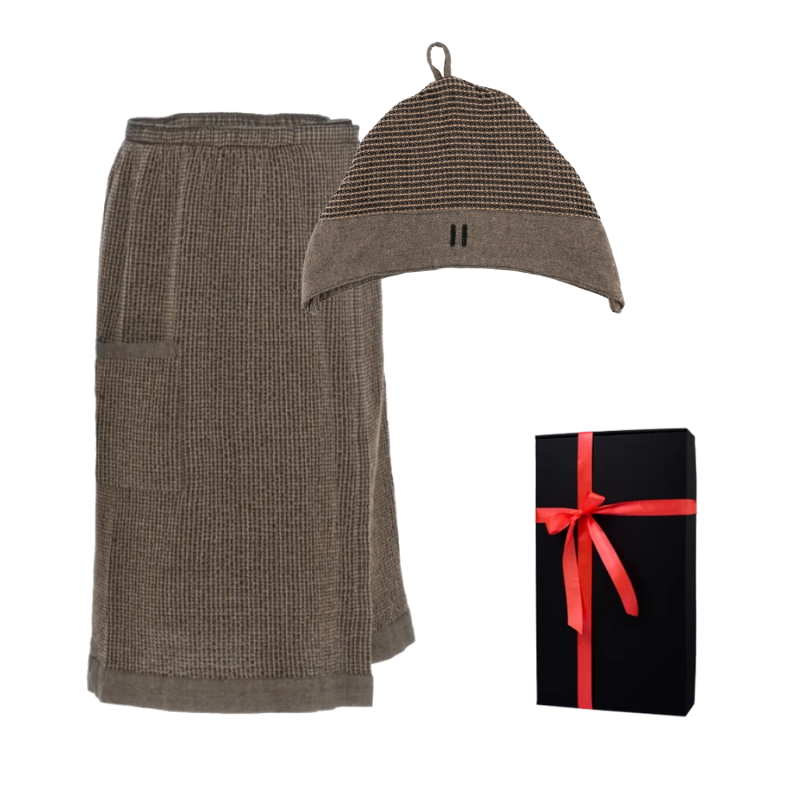 Coffret cadeau RENTO KENNO POUR LUI. Chapeau et tablier en coton marron.