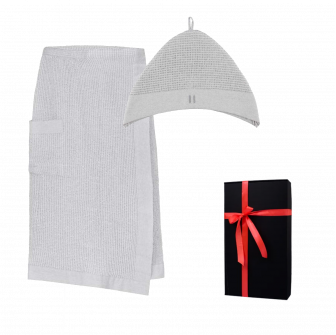 Coffret cadeau RENTO KENNO POUR LUI. Chapeau et tablier en coton, gris clair.
