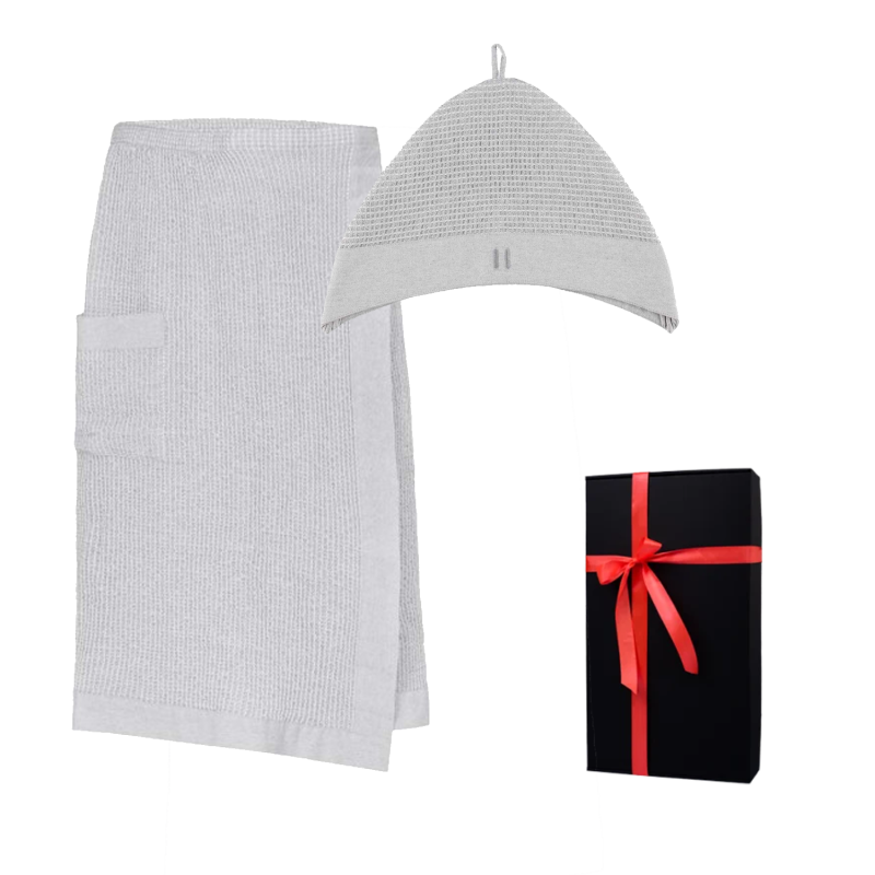 Coffret cadeau RENTO KENNO POUR LUI. Chapeau et tablier en coton, gris clair.