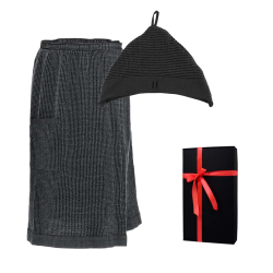 Coffret cadeau RENTO KENNO POUR LUI. Chapeau et tablier en coton gris foncé. 