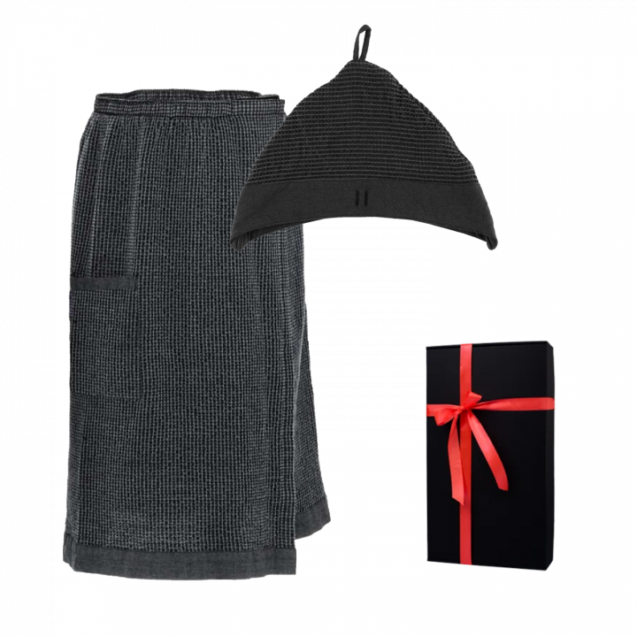 Coffret cadeau RENTO KENNO POUR LUI. Chapeau et tablier en coton gris foncé.