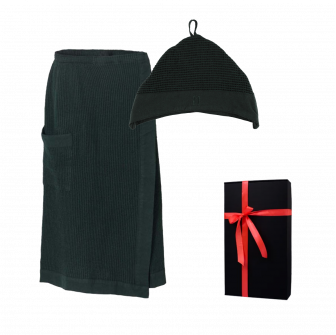Coffret cadeau RENTO KENNO POUR LUI. Chapeau et tablier en coton, vert foncé.