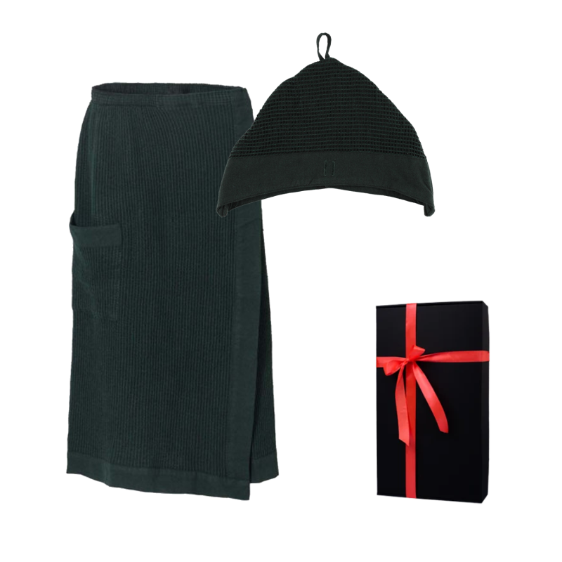 Coffret cadeau RENTO KENNO POUR LUI. Chapeau et tablier en coton, vert foncé.