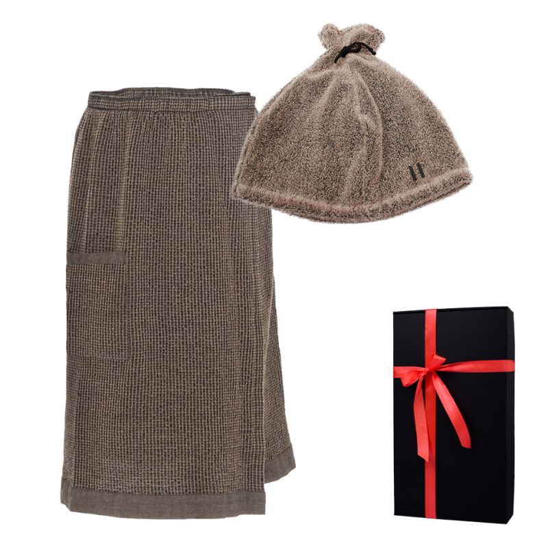 Coffret cadeau RENTO KENNO POUR LUI. Chapeau et tablier de sauna, marron.