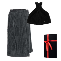 Coffret cadeau RENTO KENNO POUR LUI. Bonnet et tablier de sauna, gris foncé/noir. 