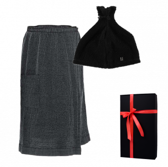 Coffret cadeau RENTO KENNO POUR LUI. Bonnet et tablier de sauna, gris foncé/noir.
